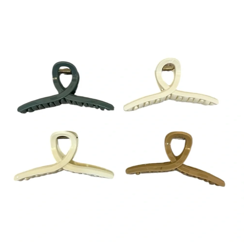 Set of 4 Neutral Colored Twist Design Claw Clips (Green, White, Tan)